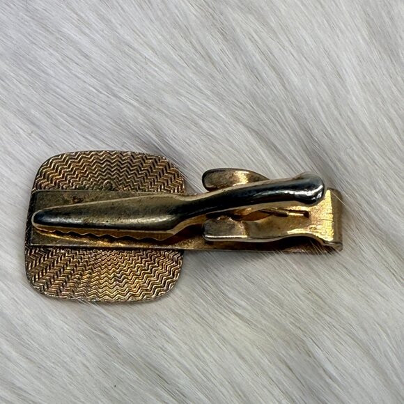 Vintage Bee Firefly Gold Tone on Black fleur de lis Tie Bar Clip - Picture 3 of 4